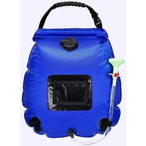 Sac de douche solaire de camping, sac de douche portable pliable solaire de 20 L avec pommeau de douche interchangeable et chauffe-eau solaire bleu (1/5)