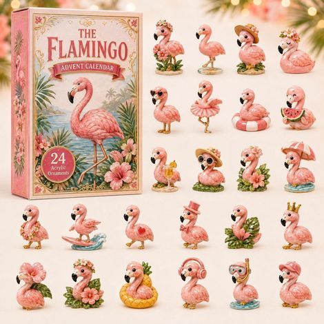 Calendario dell'Avvento 2026 "Flamingo sotto mentite spoglie" con scatola a sorpresa 2D