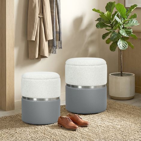 Gris - Ensemble de 2 bouffons de rangement rembourrés en chenille et siège rembourré en PU conçu pour la chambre du couloir et crème
