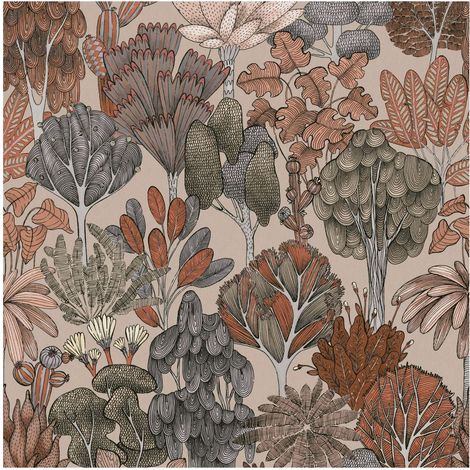Nature wallpaper wall Profhome 377575 non-woven wallpaper smooth with floral ornaments matt beige red orange grey 5.33 m2 (57 ft2)