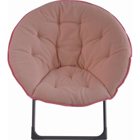 Fauteuil pliant en laine de mouton rose avec structure métal, confortable et portable (1/5)