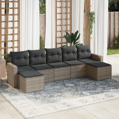 vidaXL Set Divani da Giardino 7 pz con Cuscini Grigio in Polyrattan (1/3)