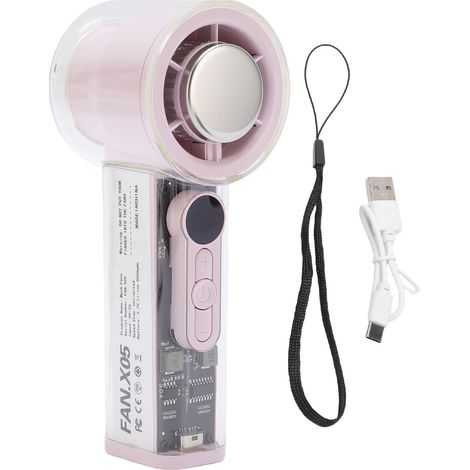 Ortviai Ventilatore Portatile – 16000 Giri/min, Raffreddamento a Contatto, 3000 mAh – ABS Trasparente Rosa, Design Elegante – Ideale per Ufficio e Outdoor (1/5)