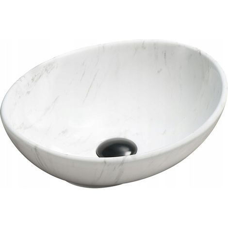 Vasque à poser ovale Silla, lavabo salle de bain en céramique 40,5x33x14 cm, design moderne, installation facile, Blanc