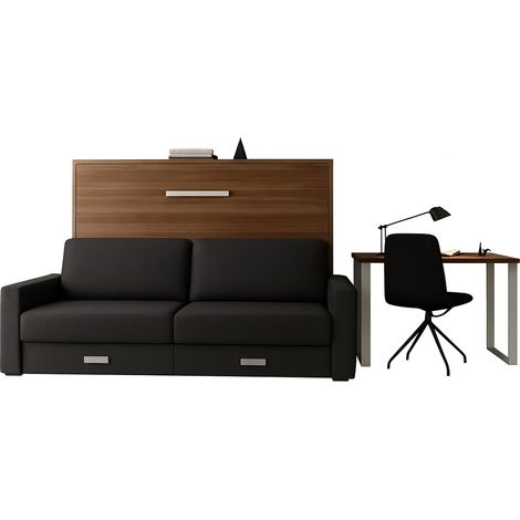Lit escamotable horizontal avec canapé tissu Vetal 140x200-Canapé Gris foncé-Structure,Façade Ebene (1/5)