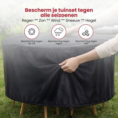 Runde Gartenmöbelabdeckung – 230 cm x 110 cm – Schwarz – Schutzhülle für Ihre Gartenmöbel (1/5)