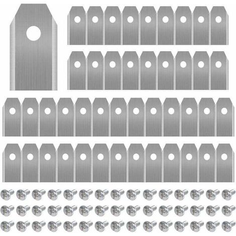 Lames de rechange en titane pour tondeuses Husqvarna/Automower/Yardforce/Gardena, lot de 45, accessoires avec vis, robustes (3 g / 0,75 mm), argent. (1/4)