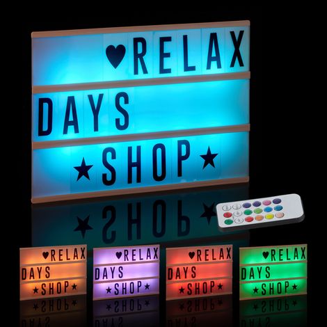 Relaxdays Caja de Luz Led con 85 Letras y Símbolos Cambio de Color, Plástico, Blanco, 22 x 30 x 4,5 cm