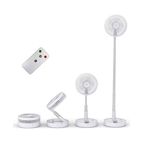 Primevolve Ventilateur Silencieux avec Télécommande,Portable Pliable Ventilateur,Ventilateur sur Pied,7200mAh Batterie Rechargeable,4 Vitesses,Convient pour le camping,le bureau (White (1/5)