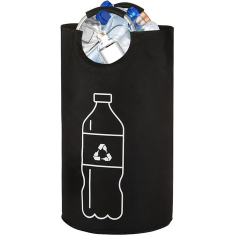 115-Liter-Pfandflaschen-Sammelbehälter, großer, zusammenklappbarer Behälter zur Aufbewahrung leerer Glaspfandflaschen, mit ergonomischen Aluminiumgriffen, schwarz