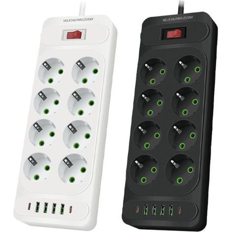 Multiprise USB avec protection contre les surtensions, 8 prises, 4 ports (5 V 3,4 A), rallonge de station de charge intelligente, avec câble de 2 m (1/4)