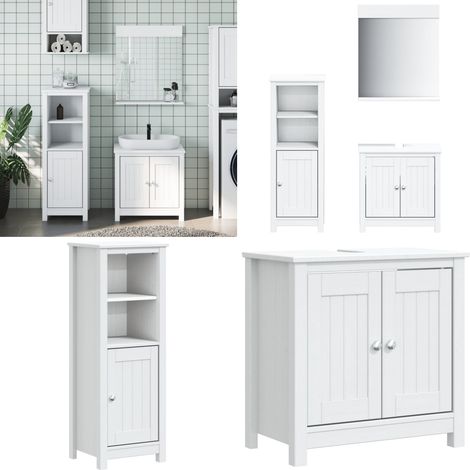 Meubles de salle de bain 3 pcs BERG blanc bois de pin massif - Armoire de salle de bain - Armoire sur pied (1/5)