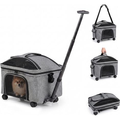 Tissu Oxford renforcé, sac de transport chien chat à roulettes pliable, poignée télescopique, pour voyage (1/5)