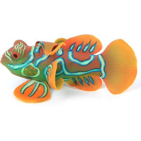Décoration lumineuse en silicone sans danger pour aquarium, simulant une grenouille et des poissons (vert orange). (1/5)