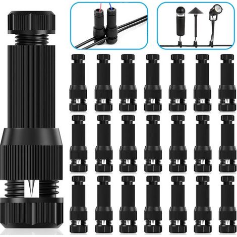24 unidades – Conectores de cable impermeables de bajo voltaje – 12–20 AWG – Conector de repuesto para iluminación de jardín (1/5)
