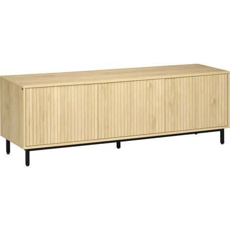 Meuble TV 150 cm, 3 placards, 2 passe‑câbles, étagères réglables, pour TV jusqu’à 65 pouces (1/5)