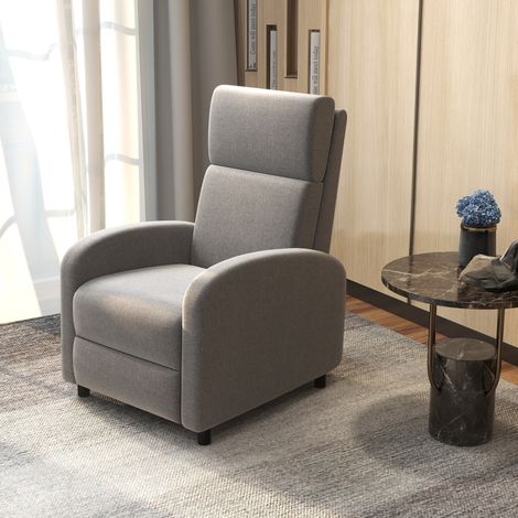Poltrona relax reclinabile 160° in lino grigio OKMYHOME (1/4)
