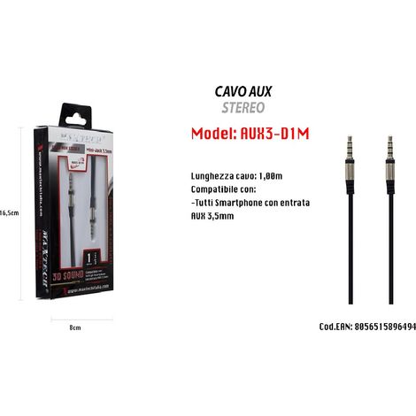 Câble Auxiliaire Stéréo 1 M Mini Jack 3,5 Mm Pour Smartphone Type Trrs 4 Contacts Maxtech Aux3-d1m (1/3)