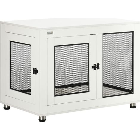 Cage pour chien 2 portes avec plateau et coussin, blanc et noir 94 x 60 x 71,5 cm