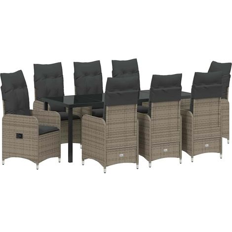 Maison Exclusive - Garten Essgruppe 9 stk. Grau Poly-Rattan (1/5)