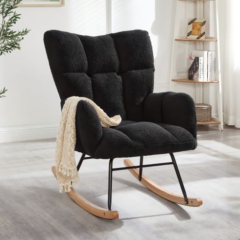 Poltrona a dondolo moderna 69×89×101 cm – Poltrona reclinabile versatile per soggiorno, camera da letto, ufficio, cameretta dei bambini e balcone, sedia elegante con base in legno e struttura in metal (1/5)