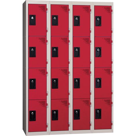 PROVOST - Vestiaire multicases monobloc Provost - 4 colonnes × 4 cases en acier rouge
