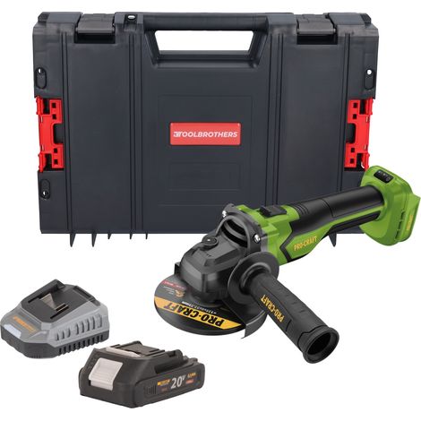 Amoladora angular a batería Procraft PGA22-BB 20 V 125 mm sin escobillas + 1 batería de 2,0 Ah + cargador + maletín RHINO Toolcase (1/5)