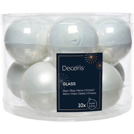 Box da 10 palline di Natale colore biaco 6 cm
