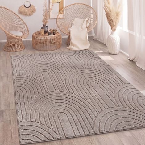 Paco Home Teppich Wohnzimmer Schlafzimmer Hochflor Weich Waschbar Uni 3D-Optik Modern Taupe 240x340 cm