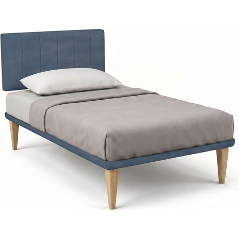 Letto 1 Piazza e Mezza con Rete Rivestita 120x200 cm Microfibra Blu Tessis Testata Vertical (1/5)