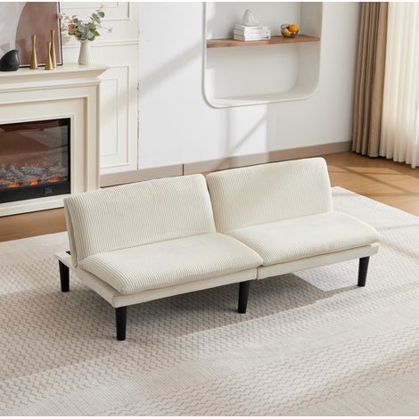 Divano 2 posti regolabile in 3 posizioni, beige, effetto velluto a coste, piedi neri DESVIAE (1/5)