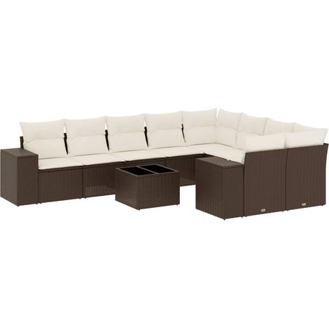 vidaXL Set Divani da Giardino 10pz con Cuscini in Polyrattan Marrone (1/5)