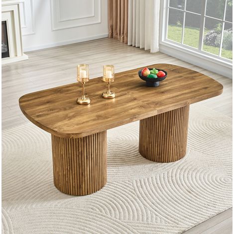 Table à manger ovale 180x90x76 cm bois MDF avec base rainurée, style Wabi-Sabi, pour 6-8 personnes (1/5)