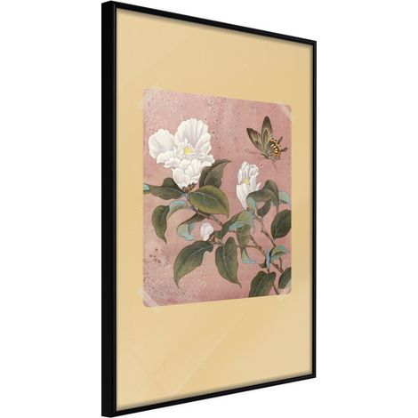Affiche Murale Encadrée "Rhododendron and Butterfly" 21 x 30 cm Noir