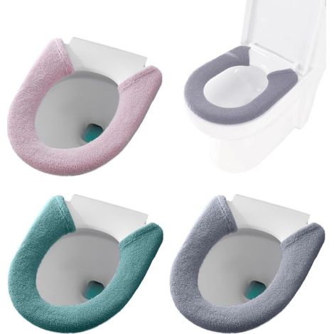 Lot de 3 housses chauffantes pour siège de toilette, protection de siège de toilette, housse de siège de toilette avec bouton, douce et confortable