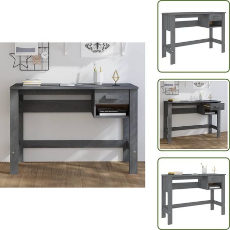 Bureau HAMAR Gris foncé 110x40x75 cm Bois massif de pin - Bureau En Bois - Bureau Design - Bureau Moderne - Bureau Pour Ordinateur - Meuble De Bureau (1/5)