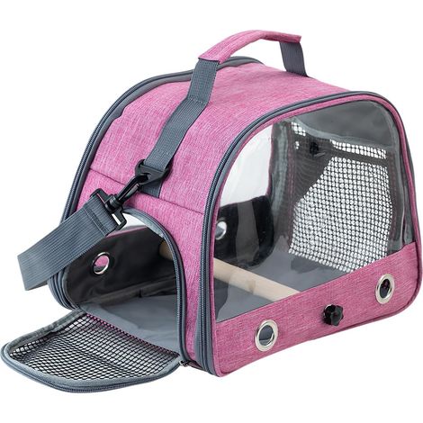 Cage de transport pour perroquets - Pliable, imperméable - Avec perchoir et plateau acier - Pour oiseaux et petits animaux - Voyage et véto-Rose (1/5)