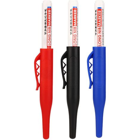 3 Pièces Marqueur à Pointe Longue 30mm Encre Rechargeable Étanche pour Marquage Profond avec Clip Stylo Rouge Bleu Noir (1/5)