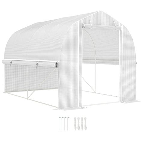 Serre tunnel 3x2m paroi enroulable bâche anti UV cadre aier culture potager blanc