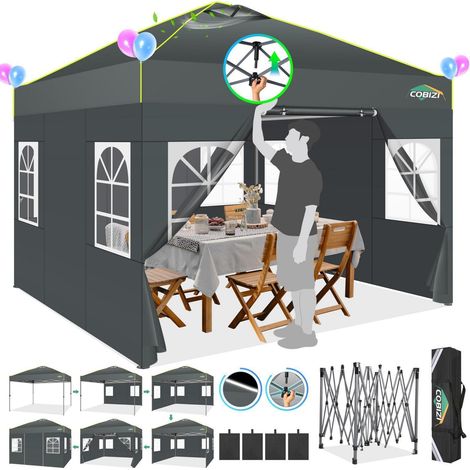 Faltpavillon 3x3m wasserdicht mit 4 Seitenwänden, grau (1/5)