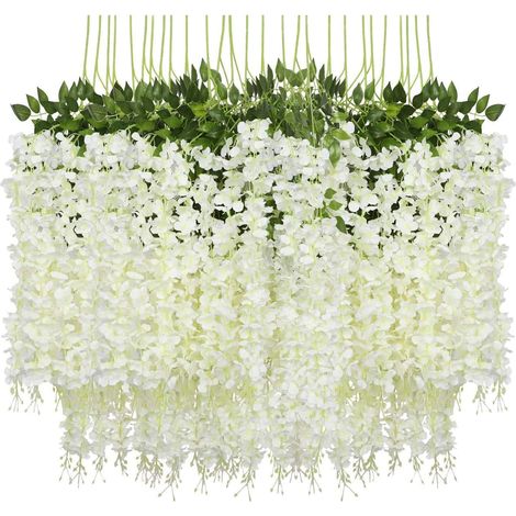 24 PCS 3.6FT Glycine Fleurs Artificielles Guirlande Faux Suspendu Vigne Soie Fleur Chaîne Verdure Rotin pour la Fête De Mariage Jardin Décor À La Maison (1/5)