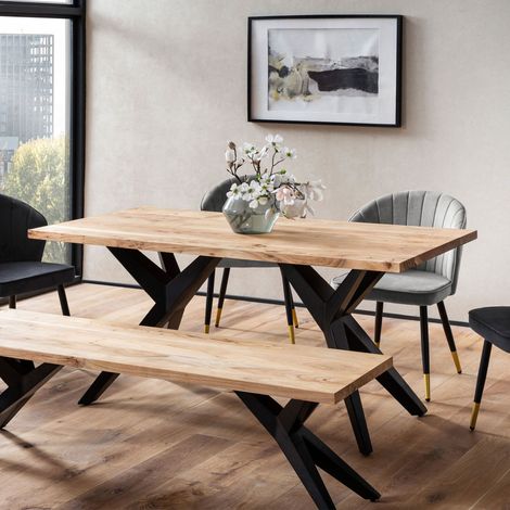 Table repas 160x80x76 cm en acacia massif et métal noir - FUJI (1/5)