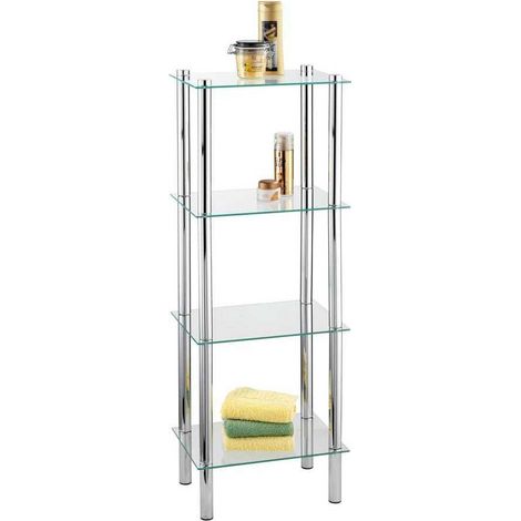 Wenko – Étagère de salle de bain 4 niveaux en verre – Structure acier chromé – Design élégant pour cosmétiques et serviettes