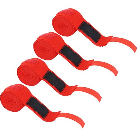 Lot de 4 bandes de boxe élastiques et respirantes pour le sport, adaptées à la boxe, au MMA et à la boxe, pour hommes et femmes, rouges, 5 m. (1/5)