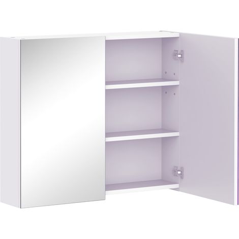 Mobiletto da bagno a parete con specchio, 70 x 60 cm, con ripiano regolabile, specchio da bagno con contenitore, bianco