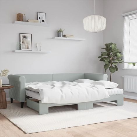 Lit gigogne,Lit Adulte,Lit de jour avec gigogne et matelas gris clair 80x200cm velours CIV916258 (1/5)