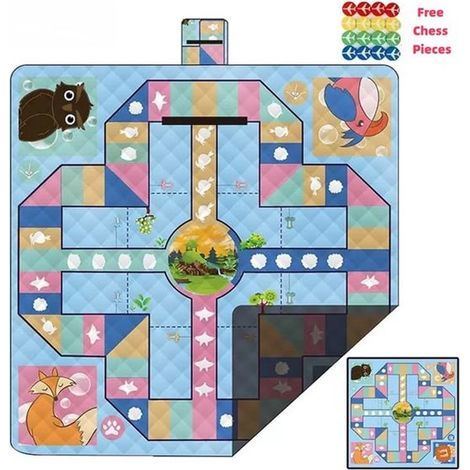 Couverture de pique-nique 200x200 cm – Motif Ludo – Imperméable – 3 couches – Plage et camping (1/5)
