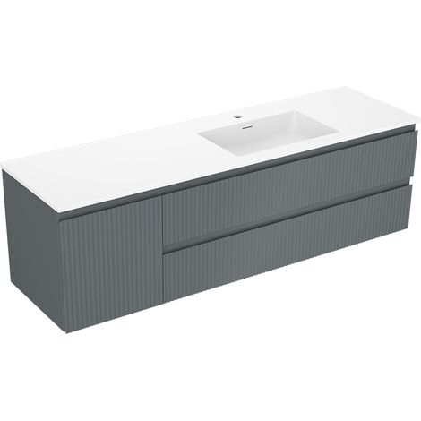 Mexen Rivel mobile da bagno 160 cm con lavabo Otis destro, 2S, 1D, scanalato, grafite/bianco opaco - 91A23-16047-3-BBFFF66-W18P (1/5)