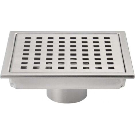 QORVA-Siphon de sol carré argenté brossé de 6 pouces, grille avec couvercle amovible, acier inoxydable SUS304 (1/4)