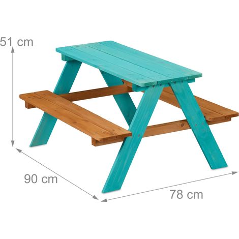 Tavolo da picnic per bambini da giardino 90 x 78 x 51 cm ideale per giocare e mangiare in legno di pino naturale 130016881